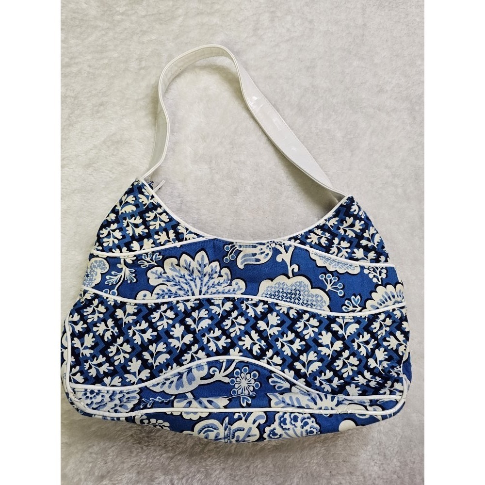 Vera Bradley Blue Lagoon Hobo Shoulder Bag Leather Trim Retired Pattern‎